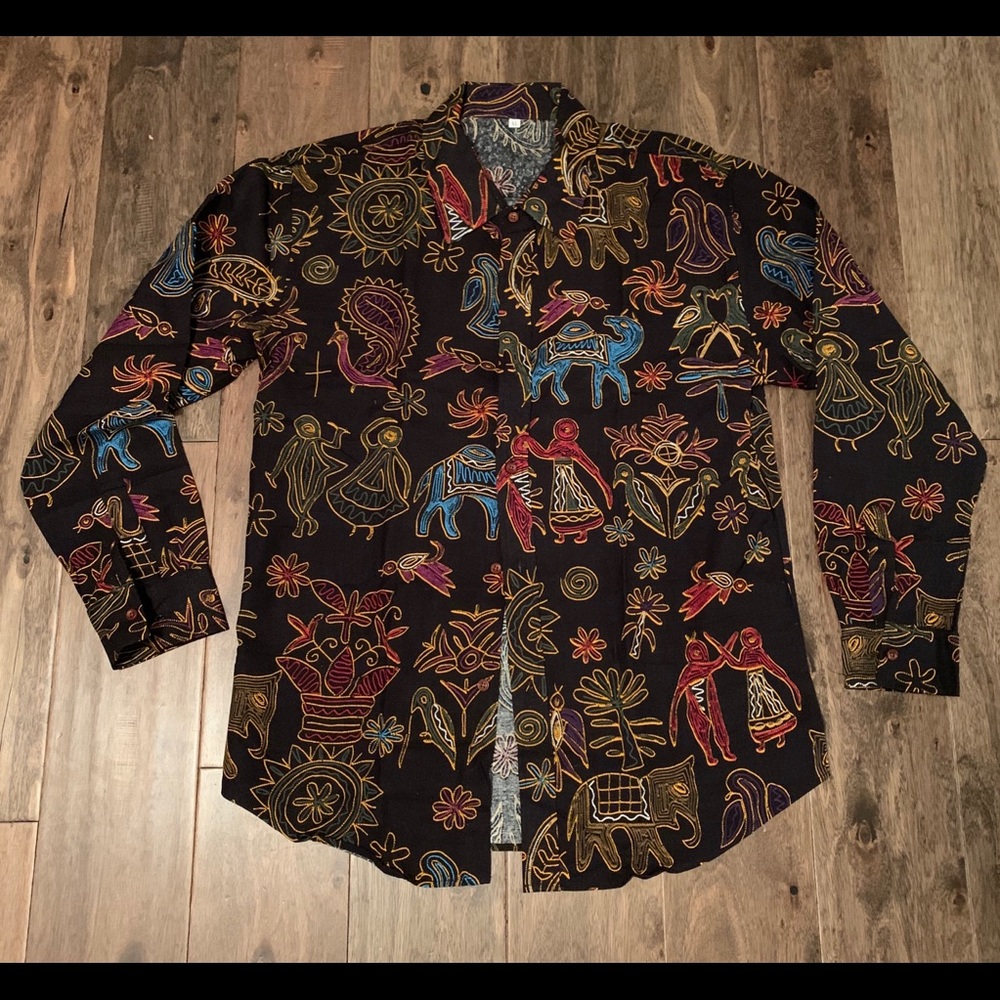 African Style Button Down Black Shirt